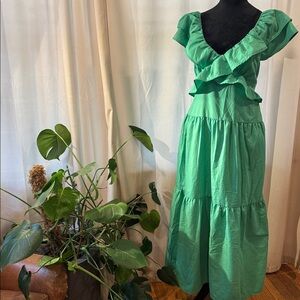 Ces Femme Teal Backless Dress with Ruffle Detail